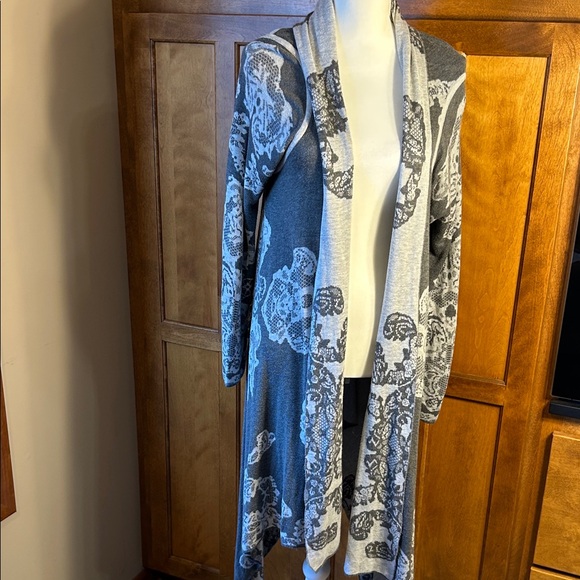 Neiman Marcus Gray Lace Waterfall Open Front Duster Sweater Cardigan Sz XL - Picture 3 of 13